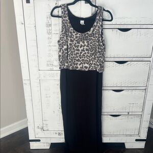 Leopard Print and Black Maxi Dress